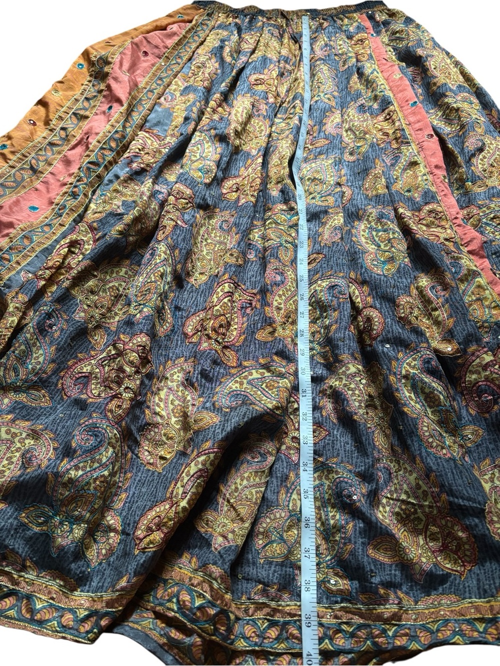 Boho Paisley Maxi Skirt in Saffron and Charcoal - Picture 4 of 7